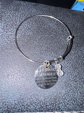 Strong Women Silver Charm Bangle Bracelet